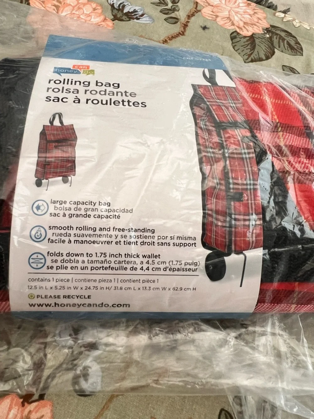 Red Plaid Rolling Bag - Honey-Can-Do